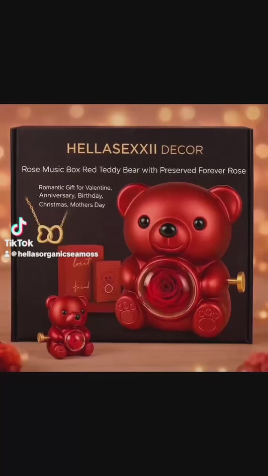 Rose Music Box Red Teddy Bear with Preserved Forever Rose - Romantic Gift for Valentine, Anniversary, Birthday,Christmas, Mothers Day
