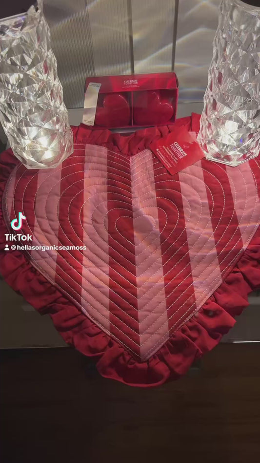 VALENTINE SALT & PAPER SHAKER WITH TABLE MAT SET FOR $30 AND EXTRA MAT FOR $13 A PIECE